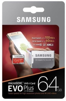 Samsung Karta pamięci Samsung EVO+ micro SDXC 64GB (100/60 MB/s) Class 10 UHS-I + adapter SD MB-MC64GA/EU