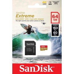 SanDisk Karta pamięci MicroSDXC SanDisk EXTREME 64GB 160/60 MB/s A2 C10 V30 UHS-I U3 ActionCam