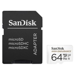 SanDisk Karta pamięci MicroSDXC SanDisk High Endurance 64GB 100/40 MB/s A1 Class 10 V30 UHS-I U3 + adapter