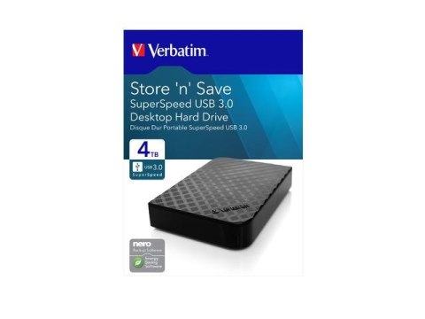 Verbatim Dysk zewnętrzny Verbatim 4TB 3.5" Store 'n' Save 2Gen czarny USB 3.0 Verbatim Dysk zewnętrzny Verbatim 4TB 3.5" Store 'n' Save 2Gen czarny USB 3.0