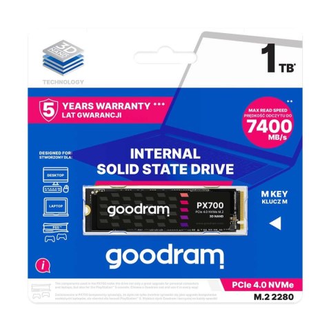 Goodram Dysk SSD GOODRAM PX700 1TB M.2 2280 PCIe NVMe (7400/6500 MB/s) RETAIL Goodram Dysk SSD GOODRAM PX700 1TB M.2 2280 PCIe NVMe (7400/6500 MB/s) RETAIL