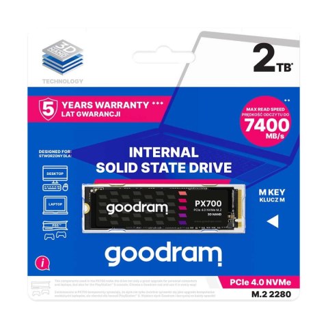 Goodram Dysk SSD GOODRAM PX700 2TB PCIe NVMe M.2 2280 (7400/6500 MB/s) RETAIL Goodram Dysk SSD GOODRAM PX700 2TB PCIe NVMe M.2 2280 (7400/6500 MB/s) RETAIL