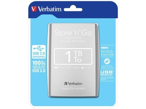 Verbatim Dysk zewnętrzny Verbatim 1TB Store 'n' Go 2.5" srebrny USB 3.0 Verbatim Dysk zewnętrzny Verbatim 1TB Store 'n' Go 2.5" srebrny USB 3.0