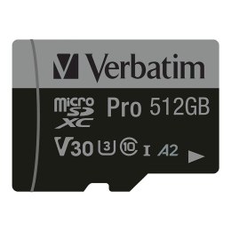 VERBATIM Karta pamięci Micro SDXC Verbatim Pro U3 512GB (100/90 MB/s) Class 10 U3 V30 + adapter