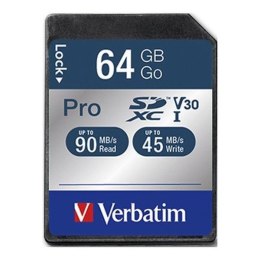 VERBATIM Karta pamięci SDXC Verbatim Pro U3 64GB (90/45 MB/s) Class 10 UHS-1 V30