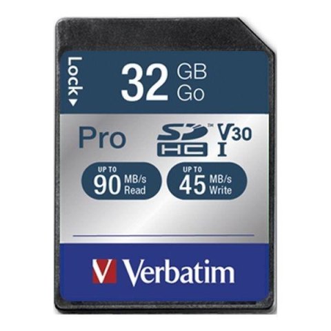 Verbatim Karta pamięci SDHC Verbatim Pro U3 32GB (90/45 MB/s) Class 10 UHS-1 V30 Verbatim Karta pamięci SDHC Verbatim Pro U3 32GB (90/45 MB/s) Class 10 UHS-1 V30