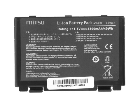 Bateria Mitsu do Asus F82, K40, K50, K60, K70 Bateria Mitsu do Asus F82, K40, K50, K60, K70