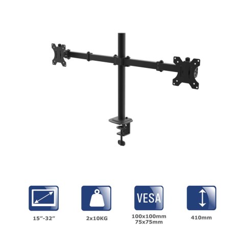 AKYGA Uchwyt biurkowy na dwa monitory Akyga AK-MB-02 ramiona 2x10kg VESA 75x75mm / 100x100mm 15-32" AKYGA Uchwyt biurkowy na dwa monitory Akyga AK-MB-02 ramiona 2x10kg VESA 75x75mm / 100x100mm 15-32"