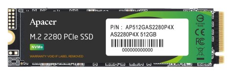 Apacer Dysk SSD Apacer AS2280P4X 512GB M.2 PCIe NVMe Gen3 x4 2280 (2100/1700 MB/s) Apacer Dysk SSD Apacer AS2280P4X 512GB M.2 PCIe NVMe Gen3 x4 2280 (2100/1700 MB/s)