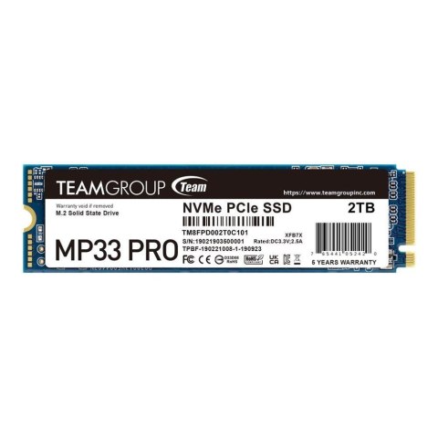 Team Group Dysk SSD Team Group MP33 PRO 2TB M.2 2280 PCIe NVMe Gen3 x4 (2400/2100 MB/s) Team Group Dysk SSD Team Group MP33 PRO 2TB M.2 2280 PCIe NVMe Gen3 x4 (2400/2100 MB/s)