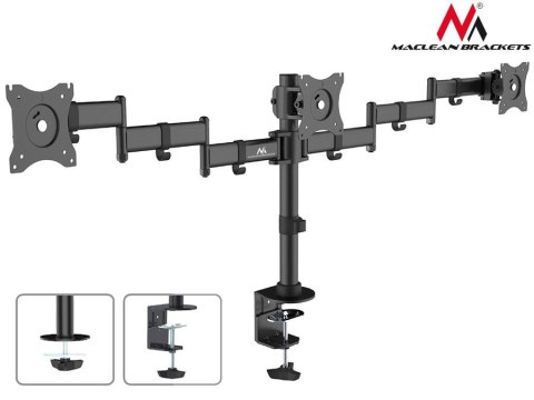 Maclean Uchwyt biurkowy na 3 monitory Maclean MC-691 13-27" 8kgx3 czarny podwójne ramiona VESA 75x75 oraz 100x100 Maclean Uchwyt biurkowy na 3 monitory Maclean MC-691 13-27" 8kgx3 czarny podwójne ramiona VESA 75x75 oraz 100x100