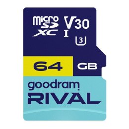 Goodram Karta pamięci microSDXC GOODRAM Rival 64GB UHS-I U3 V30 C10 + adapter