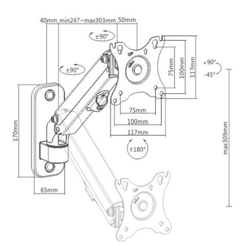 GEMBIRD ŚCIENNE REGULOWANE RAMIĘ/UCHWYT NA MONITOR 17-27, VESA 100X100MM, DO 7 KG (OUTLET)