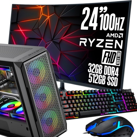Zestaw KOMPUTER GAMINGOWY RYZEN 5 32GB RAM 512GB SSD + Monitor do gier 24 WiFi