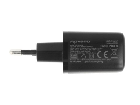 Ładowarka Movano GaN 20W USB-C PD + USB-A (black)