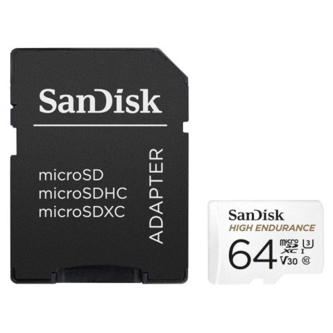 Sandisk Karta pamięci MicroSDXC SanDisk High Endurance 64GB 100/40 MB/s A1 Class 10 V30 UHS-I U3 + adapter