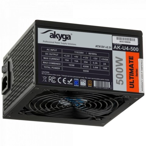 AKYGA Zasilacz ATX 500W Akyga Ultimate AK-U4-500 80+ Bronze Fan12cm P8 6xSATA 2xPCI-E AKYGA Zasilacz ATX 500W Akyga Ultimate AK-U4-500 80+ Bronze Fan12cm P8 6xSATA 2xPCI-E