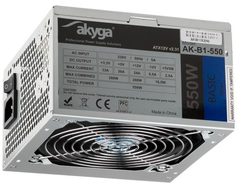 AKYGA Zasilacz ATX 550W Akyga Basic AK-B1-550 Fan12cm P4 3xSATA PCI-E AKYGA Zasilacz ATX 550W Akyga Basic AK-B1-550 Fan12cm P4 3xSATA PCI-E