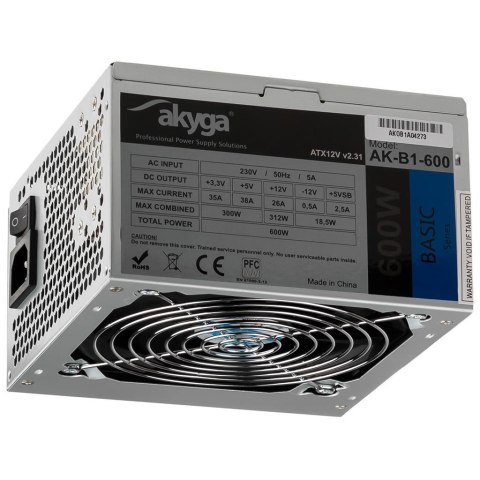 AKYGA Zasilacz ATX 600W Akyga Basic AK-B1-600 Fan12cm P4 4xSATA PCI-E AKYGA Zasilacz ATX 600W Akyga Basic AK-B1-600 Fan12cm P4 4xSATA PCI-E