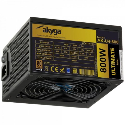 AKYGA Zasilacz ATX 800W Akyga Ultimate AK-U4-800 80+ Bronze APFC Fan12cm AKYGA Zasilacz ATX 800W Akyga Ultimate AK-U4-800 80+ Bronze APFC Fan12cm