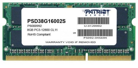 Patriot Memory Pamięć SODIMM DDR3 Patriot Signature Line 8GB (1x8GB) 1600MHz CL11